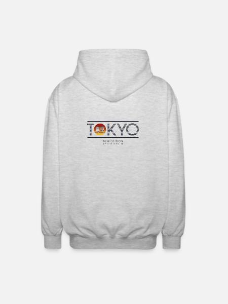 Tokio Neon Sonne Motiv - Unisex Kapuzenjacke - Hellgrau meliert