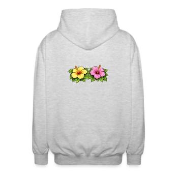 Hibiskus Tropenblumen - Unisex Kapuzenjacke - Hellgrau meliert - Hinten - AI Model Male 185 light (185cm)