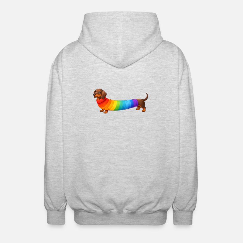 Dackel mit Regenbogen Pullover  - Unisex Kapuzenjacke - Hellgrau meliert