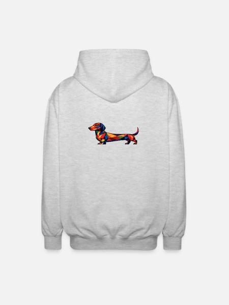Geometric Dachshund - Unisex Hooded Jacket - light heather grey