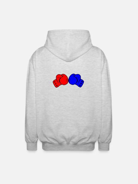 Zwei Boxhandschuhe rot und blau - Unisex Kapuzenjacke - Hellgrau meliert