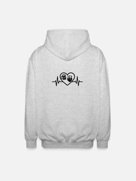 Heart Beer Bowling Humor - Unisex Hooded Jacket - light heather grey