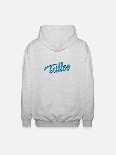Tattoo Script in Teal - Unisex Hooded Jacket - light heather grey