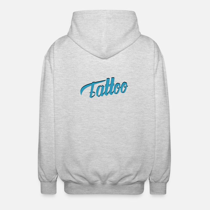 Tattoo Script in Teal - Unisex Hooded Jacket - light heather grey