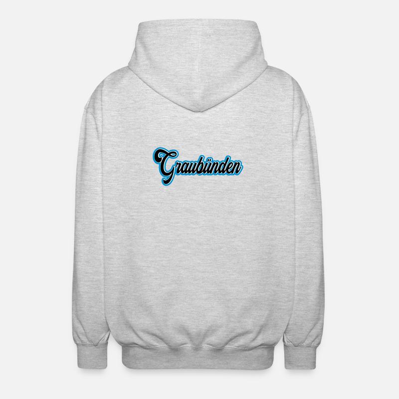 Graubünden Script with Blue Outline - Unisex Hooded Jacket - light heather grey
