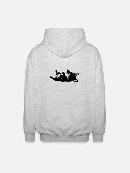 Lying dog on its back - Unisex Hooded Jacket - light heather grey