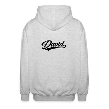 Nom de David, premier nom de famille - Veste à capuche unisexe - gris clair chiné - Dos - AI Model Male 185 light (185cm)