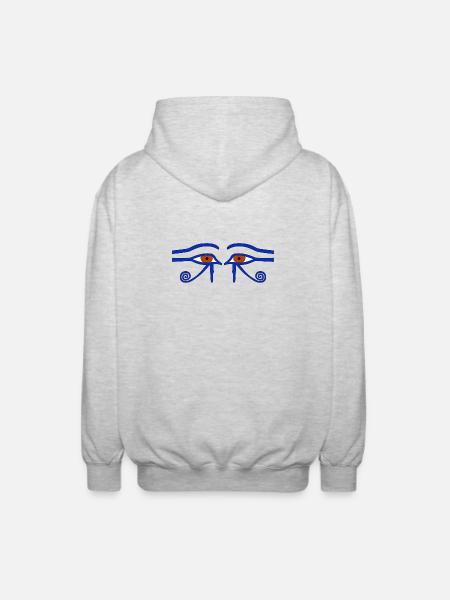 Skyddsamulett. Också: Horus öga. "Det Heliga Ögat" - Luvjacka unisex - ljusgråmelerad