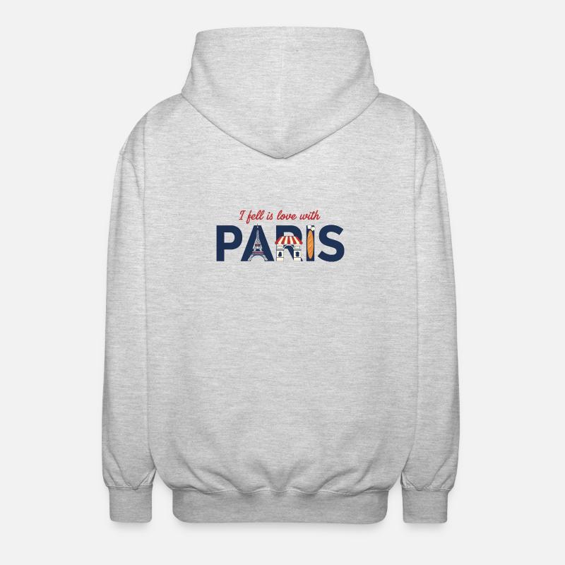 Paris Liebe – Eiffelturm & Baguette Design - Unisex Kapuzenjacke - Hellgrau meliert