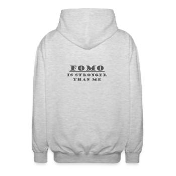 FOMO Ist Stärker Als Ich - Unisex Kapuzenjacke - Hellgrau meliert - Hinten - AI Model Male 185 light (185cm)