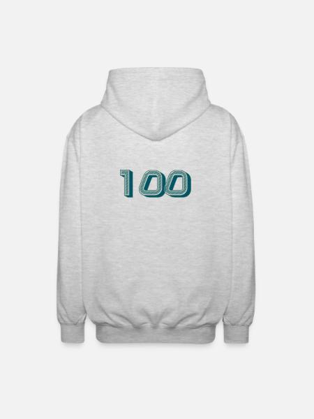 100. 100 ÅR. 100 års jubilæum. FØDSELSDAG 100 - Unisex hættejakke. - lysegrå meleret