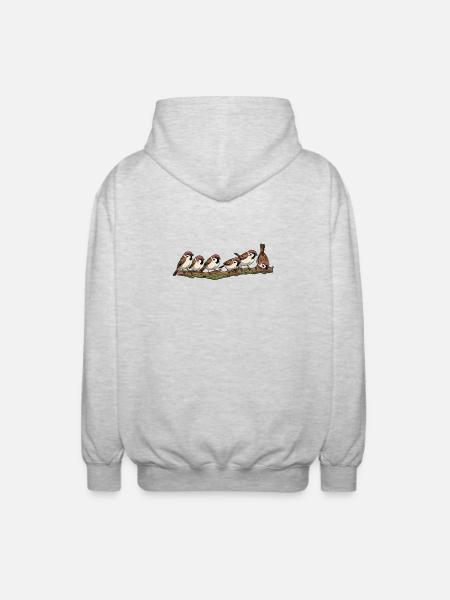Sparrows on a branch nature illustration - Unisex Hooded Jacket - light heather grey