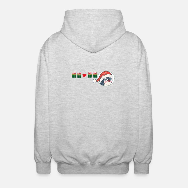Penguin with Santa hat - Unisex Hooded Jacket - light heather grey