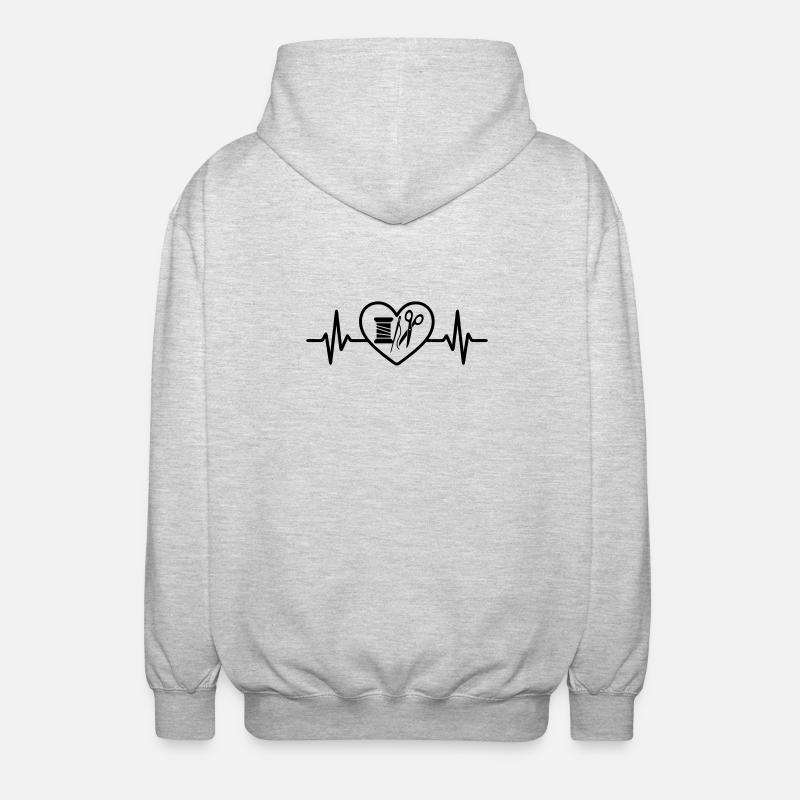 Sewing Spool Needle Scissors Heart - Unisex Hooded Jacket - light heather grey