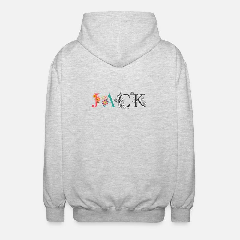 JACK Namenskunst mit gestickten Blumen - Unisex Kapuzenjacke - Hellgrau meliert