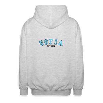 Sofia gegründet 1996 - Unisex Kapuzenjacke - Hellgrau meliert - Hinten - AI Model Male 185 light (185cm)