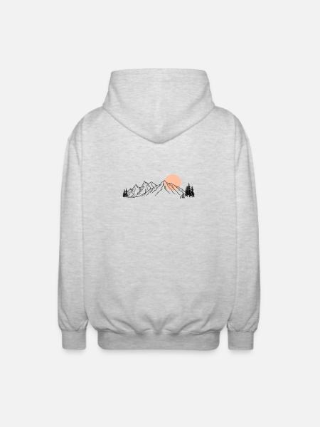 Sunset Ride Line Art on Black - Unisex Hooded Jacket - light heather grey