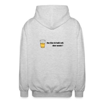 Glas halb voll Realist - Unisex Kapuzenjacke - Hellgrau meliert - Hinten - AI Model Male 185 light (185cm)
