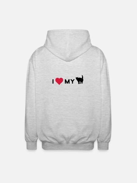 i love my cat - Unisex Hooded Jacket - light heather grey
