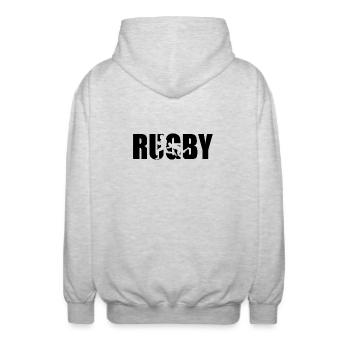 Classic Rugby Design – Strength & Team Spirit - Unisex Hooded Jacket - light heather grey - Back - AI Model Male 185 light (185cm)