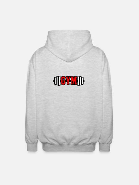 Red text 'GYM' gym gym emblem - Unisex Hooded Jacket - light heather grey