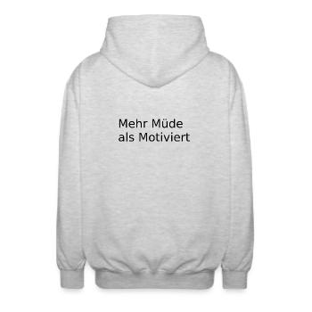 Mehr Muede als Motiviert - Unisex Kapuzenjacke - Hellgrau meliert - Hinten - AI Model Male 185 light (185cm)