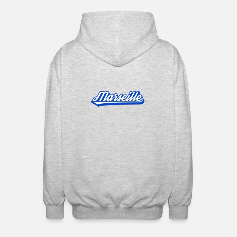 Marseille Retro Blue Script - Unisex Hooded Jacket - light heather grey