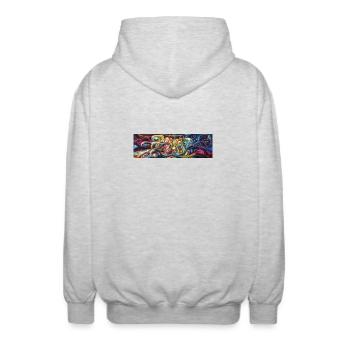 Cosmic Swirl Abstract Nebula - Unisex Hooded Jacket - light heather grey - Back - AI Model Male 185 light (185cm)