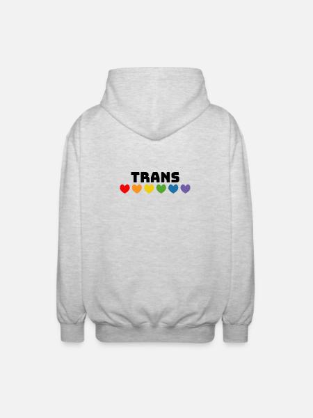 Rainbow heart trans black - Unisex Hooded Jacket - light heather grey