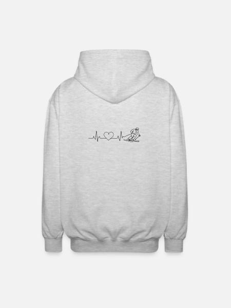 Skiing Love Pulse Heartbeat - Unisex Hooded Jacket - light heather grey
