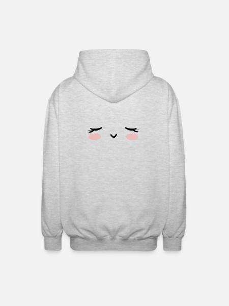 Kawaii face asleep eyes closed - Unisex Hooded Jacket - light heather grey