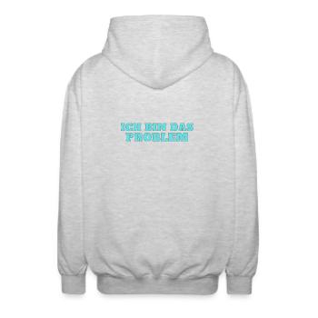 Ich bin das Problem – Selbstironie - Unisex Kapuzenjacke - Hellgrau meliert - Hinten - AI Model Male 185 light (185cm)