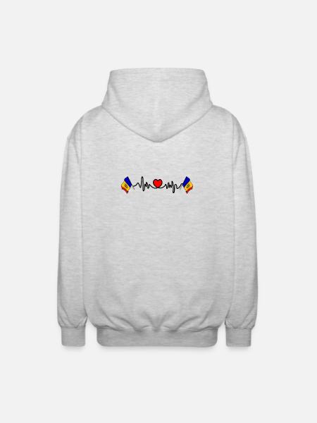 Herzfrequenz-Cardio für Moldawien - Unisex Kapuzenjacke - Hellgrau meliert