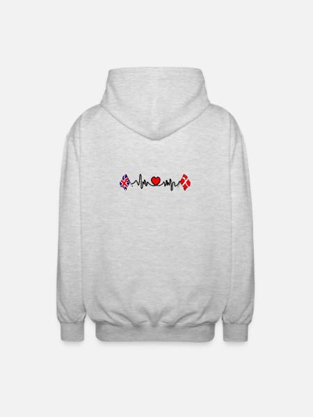 Cardio heart Drapeau Angleterre, drapeau Danemark - Veste à capuche unisexe - gris clair chiné