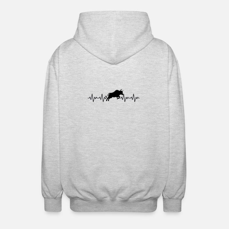 Stier Spanien Spanisch EKG Herzschlag - Unisex Kapuzenjacke - Hellgrau meliert