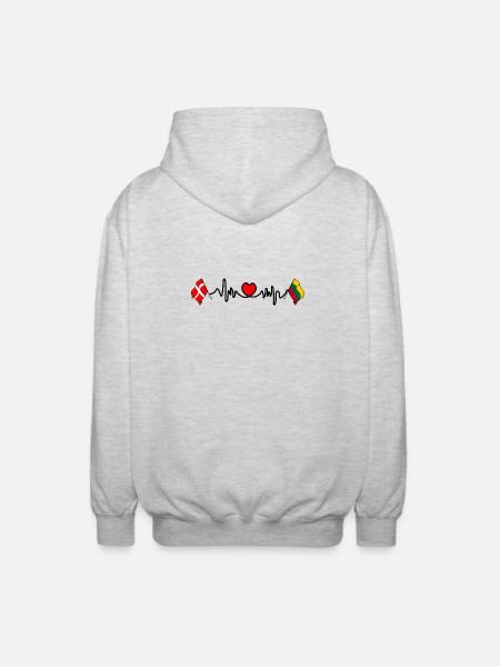 Cardio heart Flag Denmark, flag Lithuania - Unisex Hooded Jacket - light heather grey
