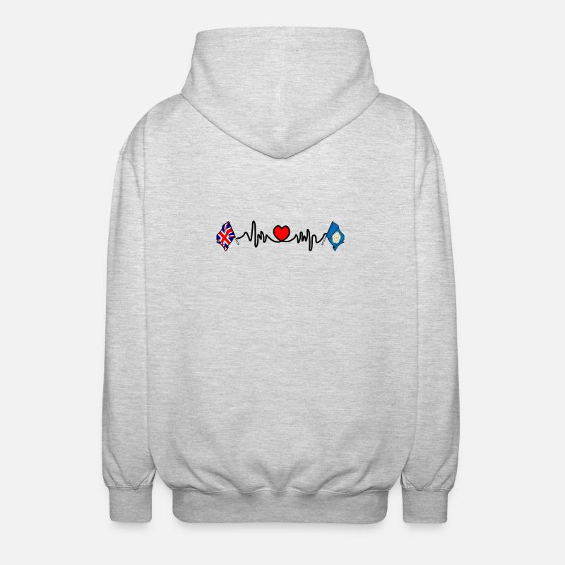 Yorkshire + heartbeat + Great Britain flag - Unisex Hooded Jacket - light heather grey