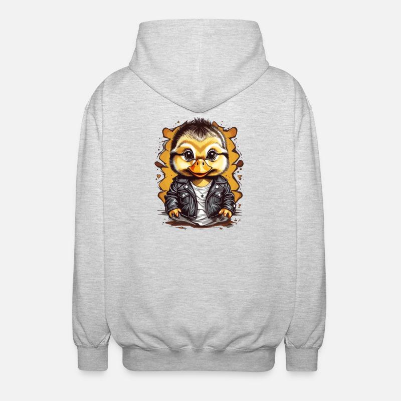 Cute duck with leather jacket - Unisex Hooded Jacket - light heather grey