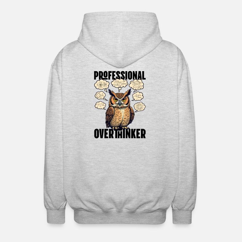 Professional Overthinker – Eule mit Gedankenblasen - Unisex Kapuzenjacke - Hellgrau meliert