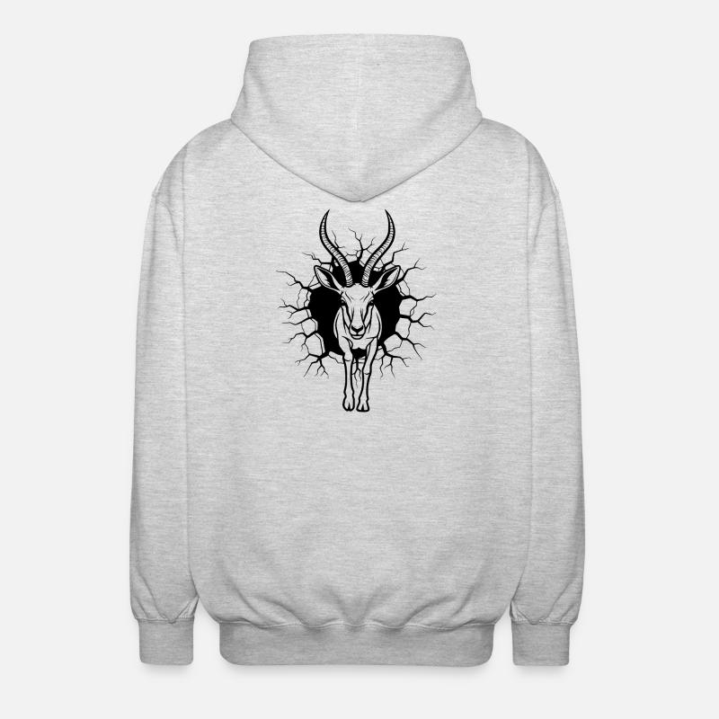 Antelope Wall Breakthrough Black White Illustration - Unisex Hooded Jacket - light heather grey