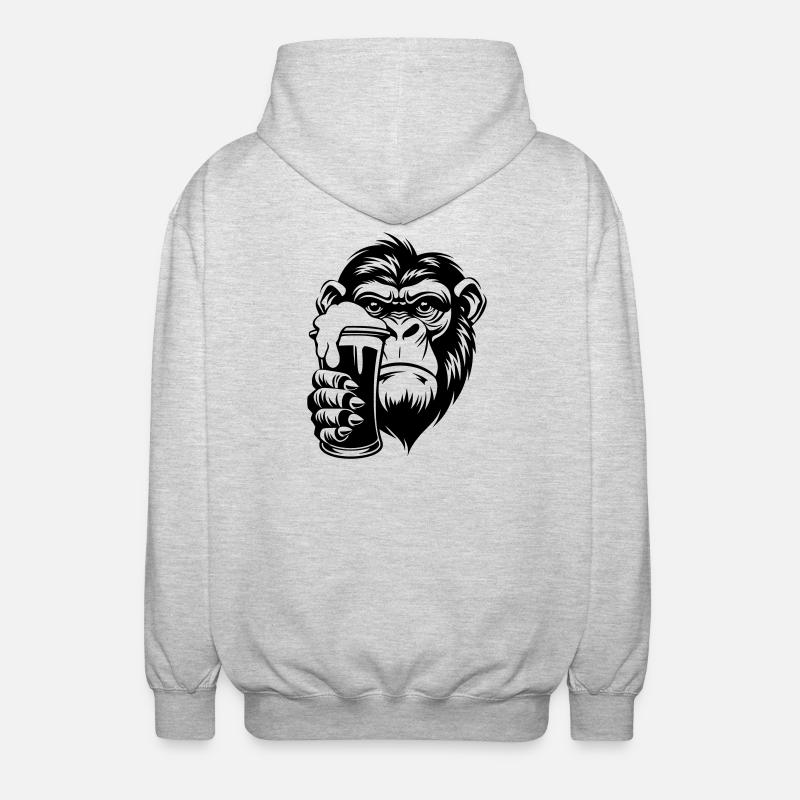 Affe hält ein Getränk mit Schaum - Unisex Kapuzenjacke - Hellgrau meliert