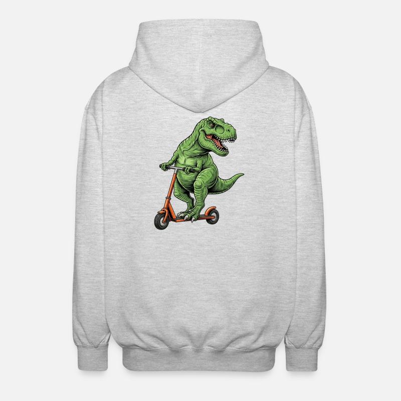 Dinosaurier-Roller T-Rex auf Scooter-Geschenken - Unisex Kapuzenjacke - Hellgrau meliert