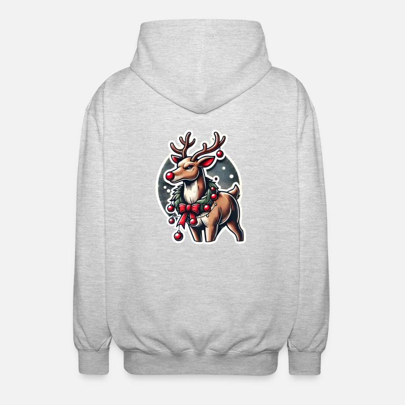 Rentier mit Weihnachtskranz - Unisex Kapuzenjacke - Hellgrau meliert