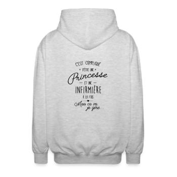 Princesse et infirmière - Veste à capuche unisexe - gris clair chiné - Dos - AI Model Male 185 light (185cm)
