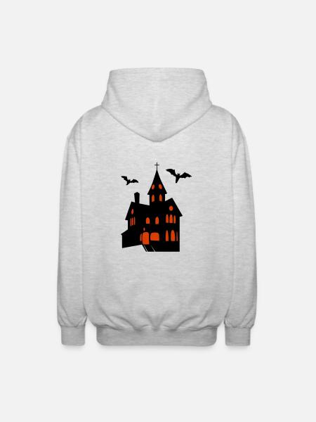 Spooky Castle with Bats Halloween - Unisex Hooded Jacket - light heather grey