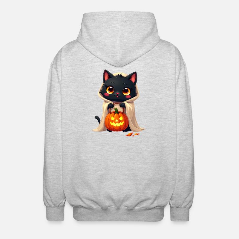 Chat d’Halloween avec citrouille d’Halloween - Veste à capuche unisexe - gris clair chiné