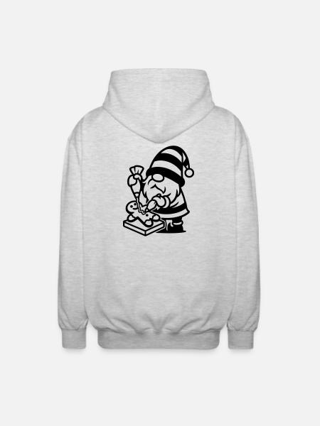 Gingerbread Baking Gnome - Unisex Hooded Jacket - light heather grey