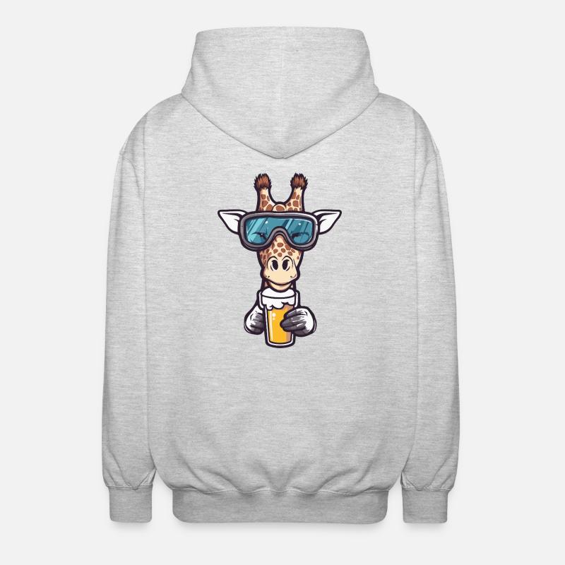 Giraffe Apres Ski Bier Comic - Unisex Kapuzenjacke - Hellgrau meliert