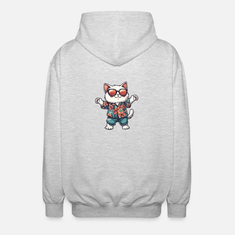 Katze Comic Urlaub - Unisex Kapuzenjacke - Hellgrau meliert