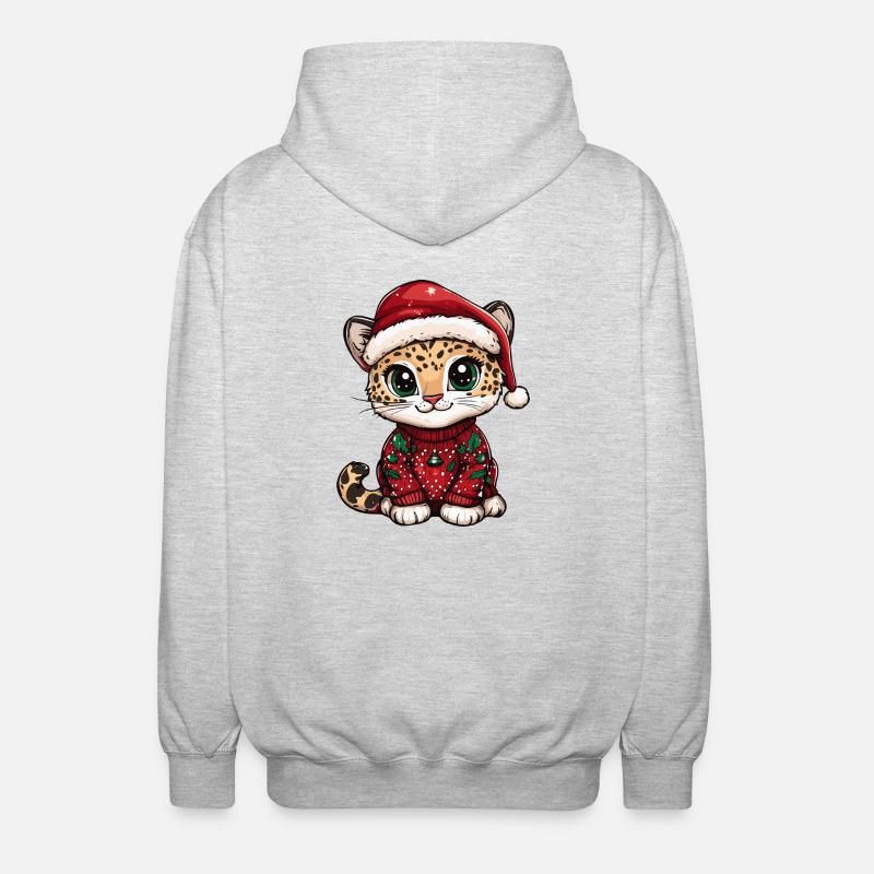 Leopard Weihnachten Comic - Unisex Kapuzenjacke - Hellgrau meliert